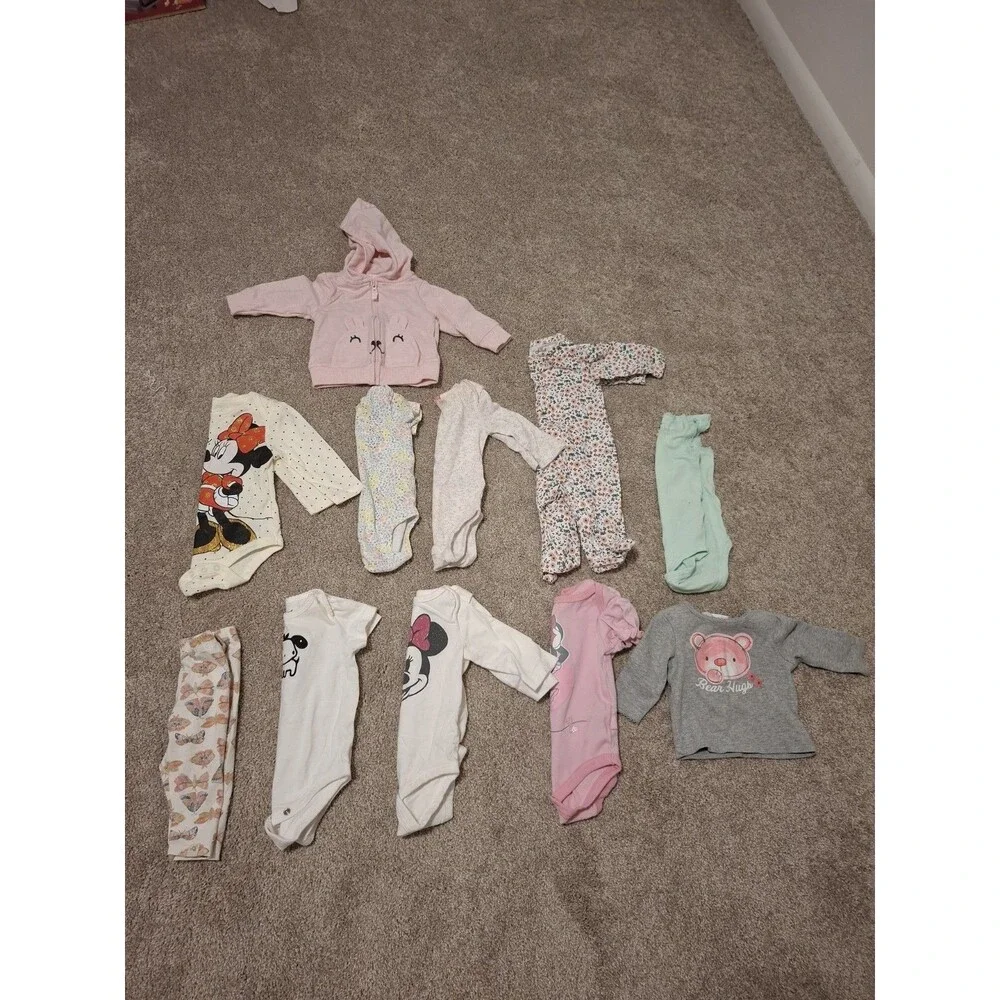 Baby One Piece Bundle Lot - Carter’s, Disney, Burt's Bees, Jumping Beans 0-3 Mon